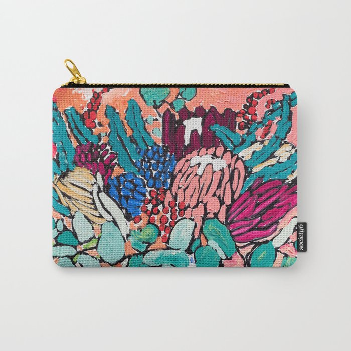 Orange Protea Bouquet Australian Wildflower Still Life Painting Carry All Pouch Gallery Image 1