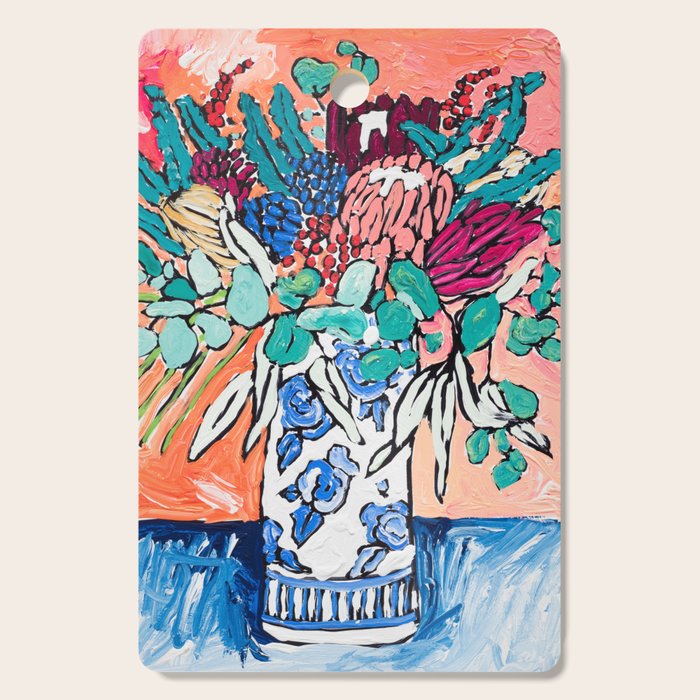 Orange Protea Bouquet Australian Wildflower Still Life Painting Cutting Board Gallery Image 1
