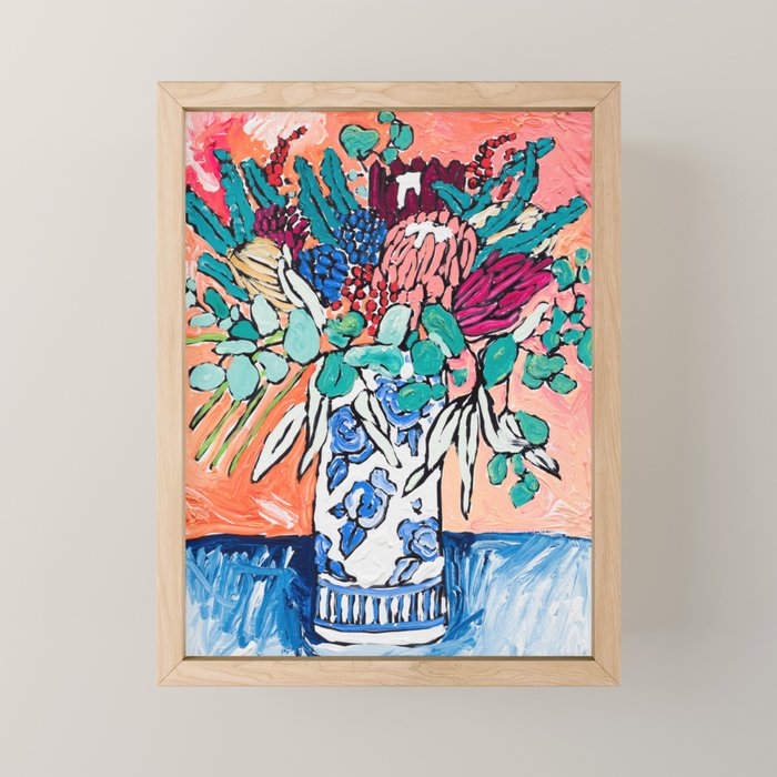 Orange Protea Bouquet Australian Wildflower Still Life Painting Mini Art Print Gallery Image 1