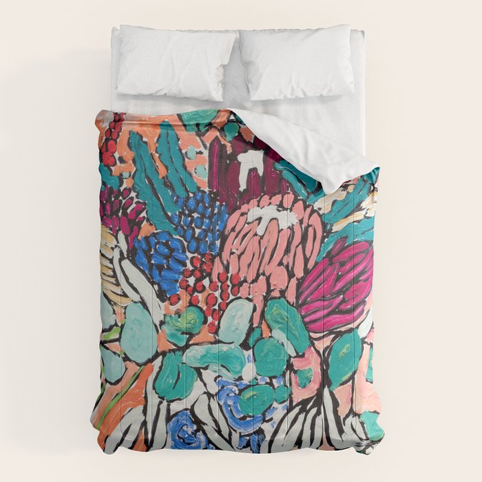 Orange Protea Bouquet Australian Wildflower Still Life Painting Comforter Gallery Image 6