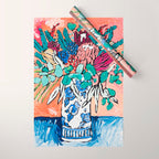 Orange Protea Bouquet Australian Wildflower Still Life Painting Wrapping Paper Gallery Image 1