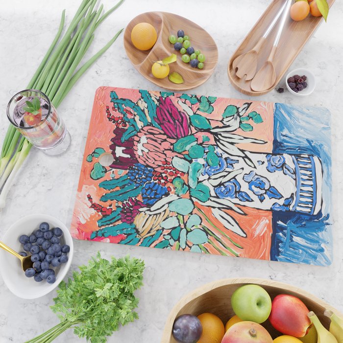 Orange Protea Bouquet Australian Wildflower Still Life Painting Cutting Board Gallery Image 2