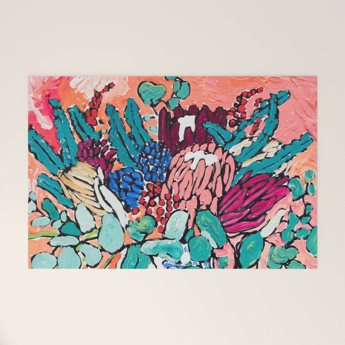 Orange Protea Bouquet Australian Wildflower Still Life Painting Welcome Mat Gallery Image 1