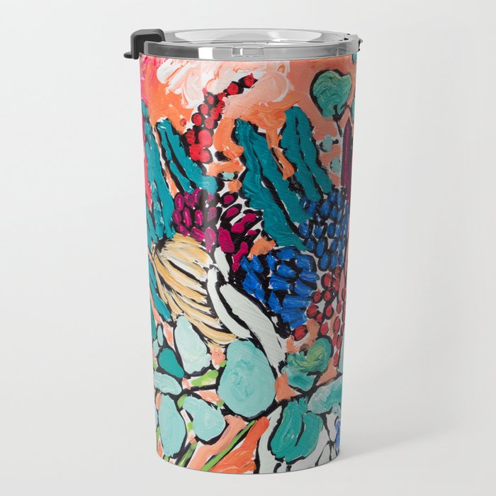 Orange Protea Bouquet Australian Wildflower Still Life Painting Travel Mug Gallery Image 3