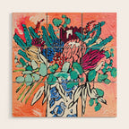 Orange Protea Bouquet Australian Wildflower Still Life Painting Wood Wall Art Gallery Image 1