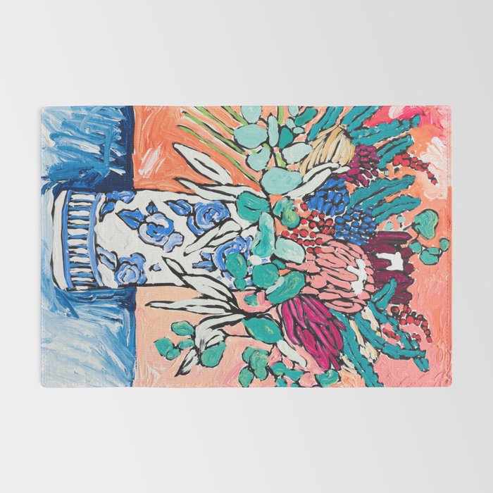 Orange Protea Bouquet Australian Wildflower Still Life Painting Rug Gallery Image 2