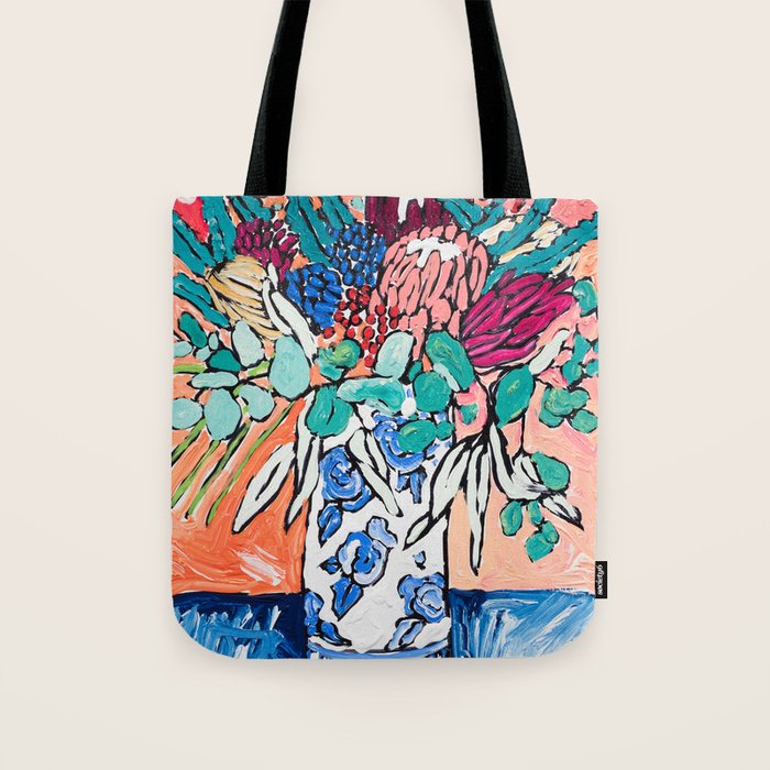 Orange Protea Bouquet Australian Wildflower Still Life Painting Tote Bag Gallery Image 1