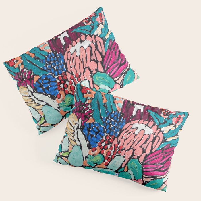 Orange Protea Bouquet Australian Wildflower Still Life Painting Pillow Sham Gallery Image 3