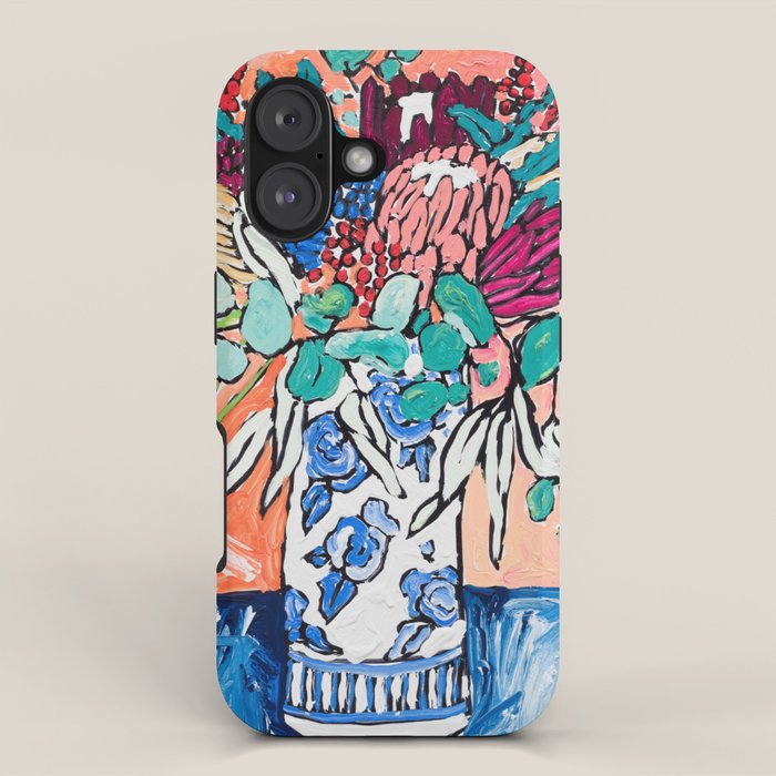 Orange Protea Bouquet Australian Wildflower Still Life Painting iPhone Case Gallery Image 1