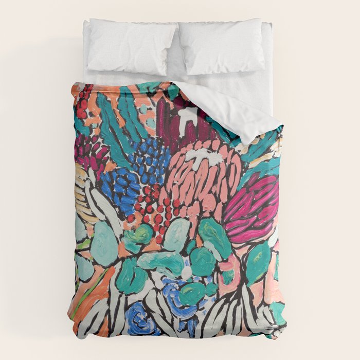 Orange Protea Bouquet Australian Wildflower Still Life Painting Duvet Cover Gallery Image 6