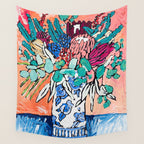 Orange Protea Bouquet Australian Wildflower Still Life Painting Wall Tapestry Gallery Image 4
