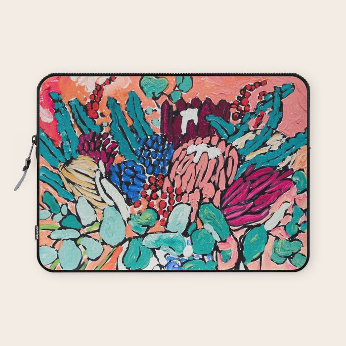 Orange Protea Bouquet Australian Wildflower Still Life Painting Laptop Sleeve Gallery Image 1