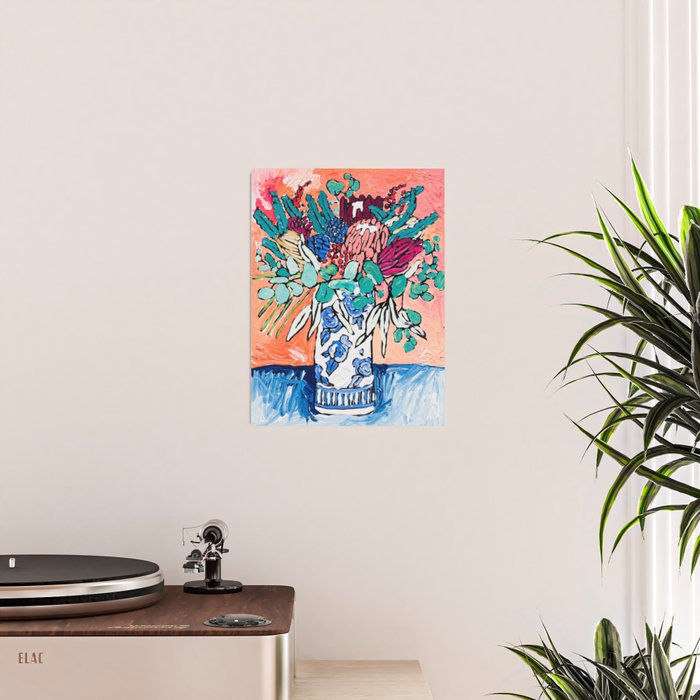 Orange Protea Bouquet Australian Wildflower Still Life Painting Poster Gallery Image 2