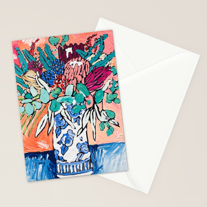 Orange Protea Bouquet Australian Wildflower Still Life Painting Stationery Card Gallery Image 2