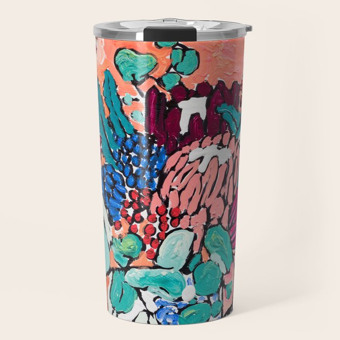 Orange Protea Bouquet Australian Wildflower Still Life Painting Travel Mug Gallery Image 1