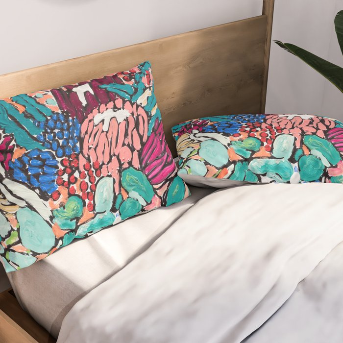 Orange Protea Bouquet Australian Wildflower Still Life Painting Pillow Sham Gallery Image 2