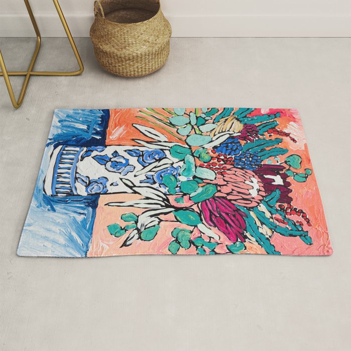 Orange Protea Bouquet Australian Wildflower Still Life Painting Rug Gallery Image 1