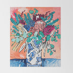 Orange Protea Bouquet Australian Wildflower Still Life Painting Throw Blanket Gallery Image 2