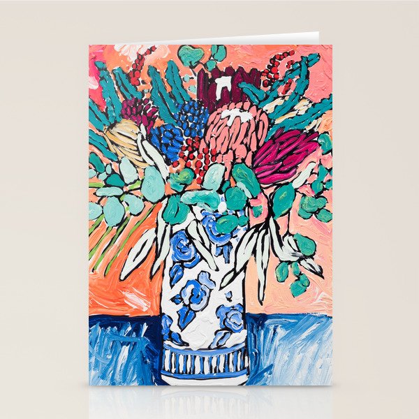 Orange Protea Bouquet Australian Wildflower Still Life Painting Stationery Card Gallery Image 2