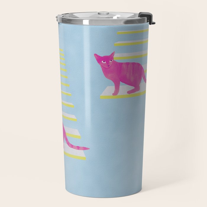 Cat on the Stairs - Pink Travel Mug Gallery Image 2