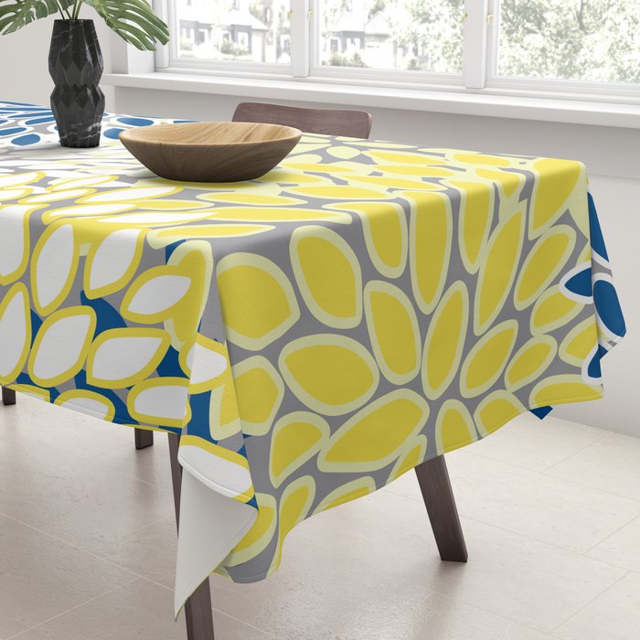 Modern Flowers Art, Blue, Yellow and Gray, Art Prints Tablecloth Gallery Image 3