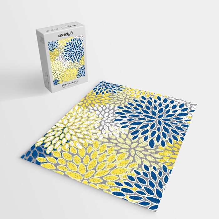 Modern Flowers Art, Blue, Yellow and Gray, Art Prints Jigsaw Puzzle Gallery Image 2