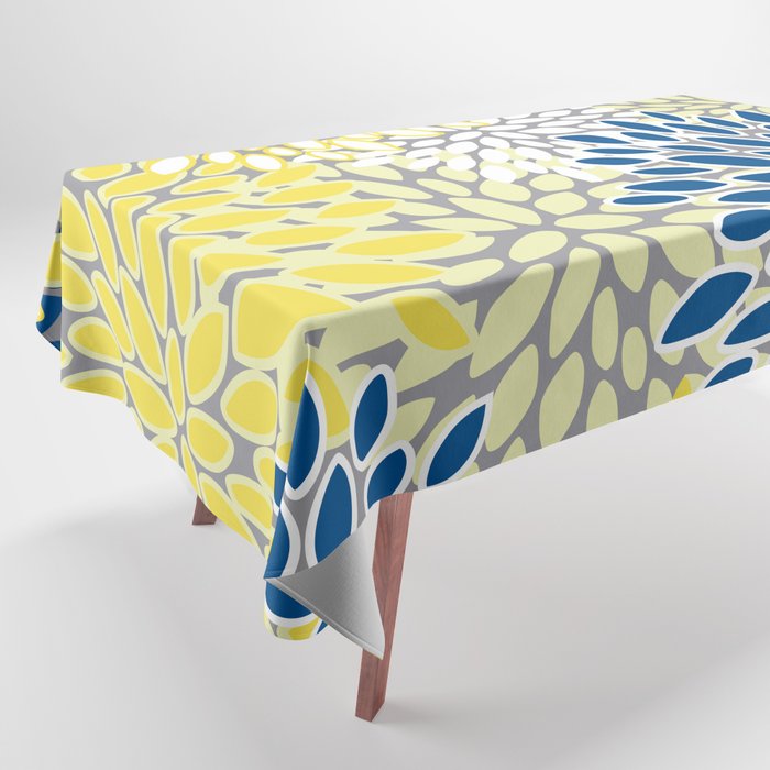 Modern Flowers Art, Blue, Yellow and Gray, Art Prints Tablecloth Gallery Image 1