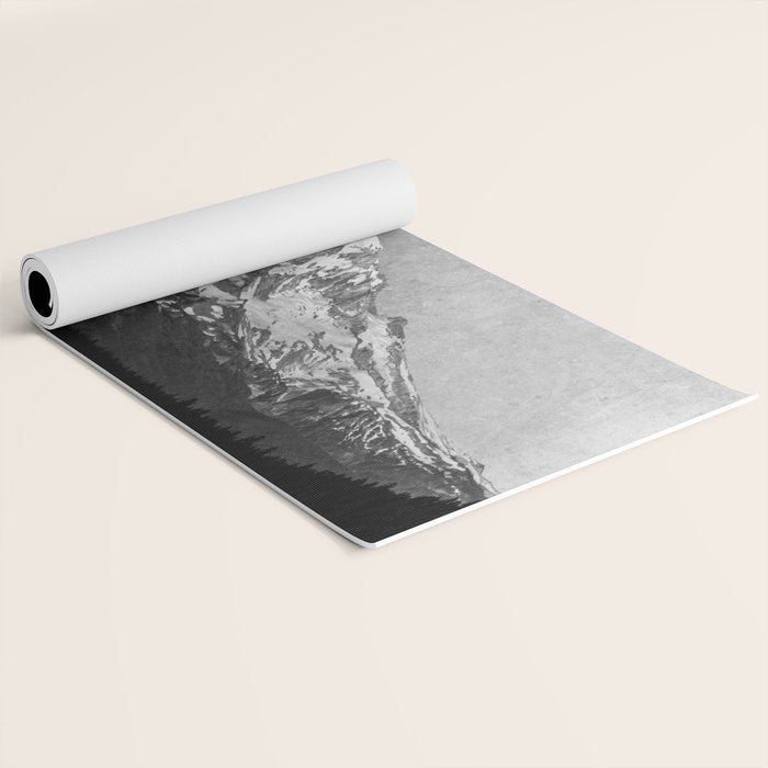 Mt Hood Black and White Vintage Nature Photography Yoga Mat Gallery Image 2