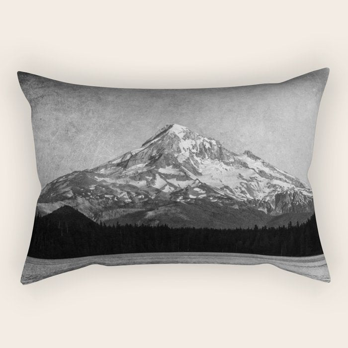 Mt Hood Black and White Vintage Nature Photography Rectangular Pillow Gallery Image 2