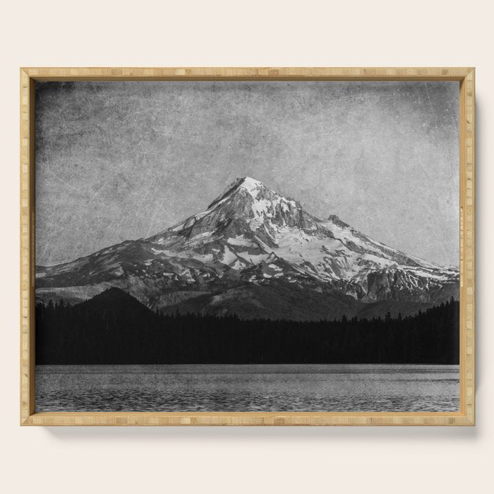 Mt Hood Black and White Vintage Nature Photography Serving Tray Gallery Image 1