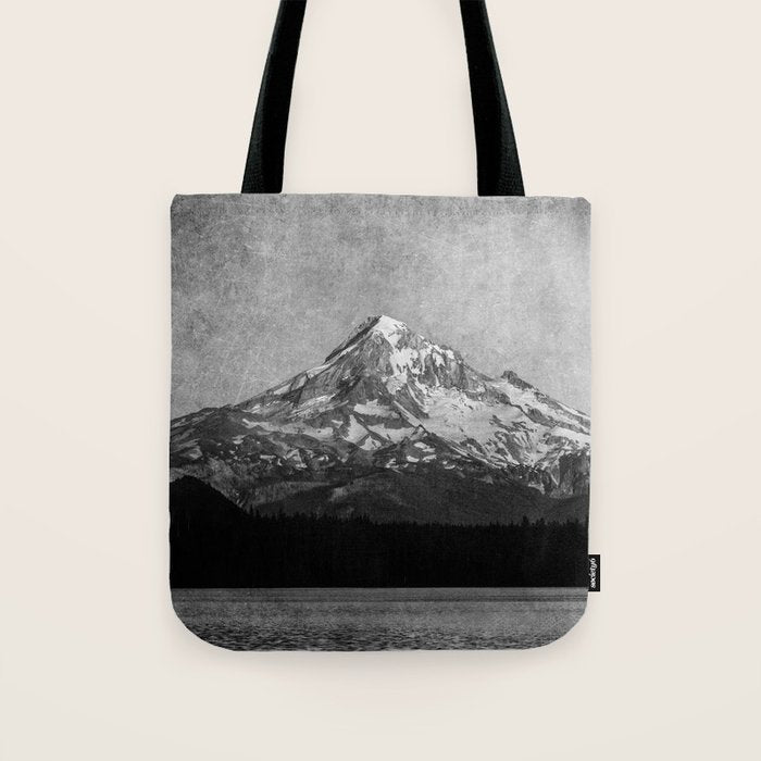 Mt Hood Black and White Vintage Nature Photography Tote Bag Gallery Image 1