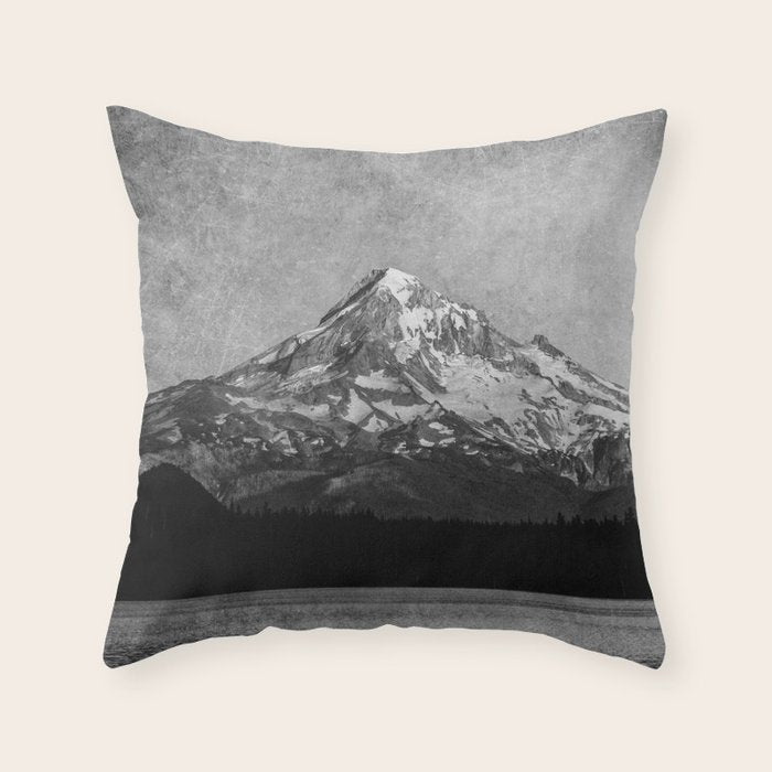Mt Hood Black and White Vintage Nature Photography Throw Pillow Gallery Image 6