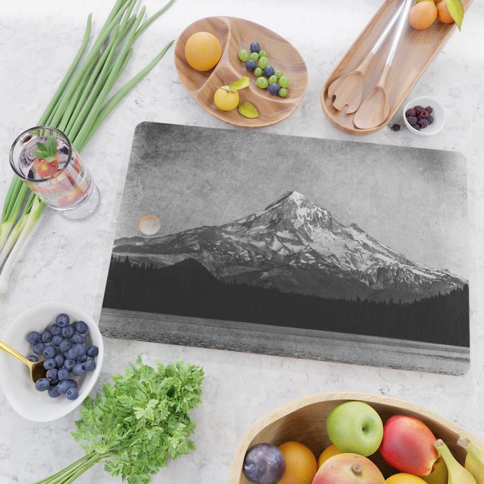 Mt Hood Black and White Vintage Nature Photography Cutting Board Gallery Image 2