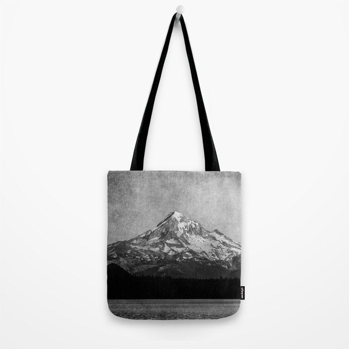 Mt Hood Black and White Vintage Nature Photography Tote Bag Gallery Image 2