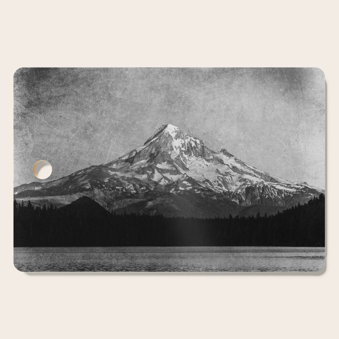 Mt Hood Black and White Vintage Nature Photography Cutting Board Gallery Image 1