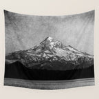 Mt Hood Black and White Vintage Nature Photography Wall Tapestry Gallery Image 4