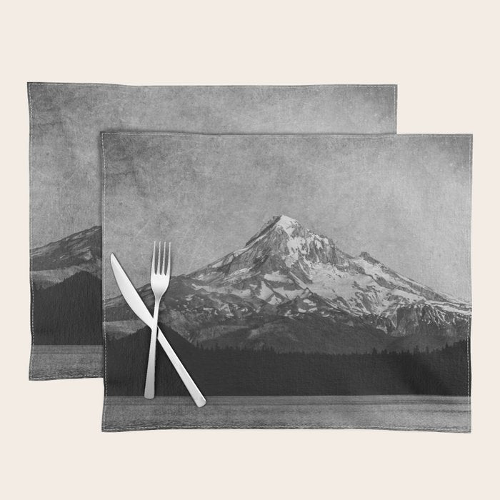 Mt Hood Black and White Vintage Nature Photography Placemat Gallery Image 1