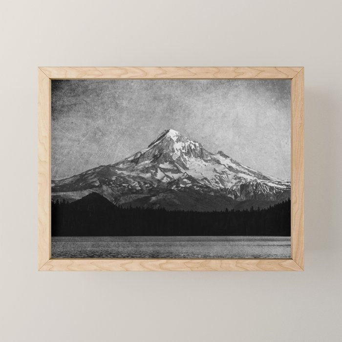Mt Hood Black and White Vintage Nature Photography Mini Art Print Gallery Image 1