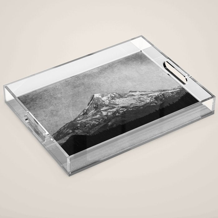 Mt Hood Black and White Vintage Nature Photography Acrylic Tray Gallery Image 1