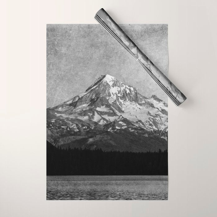 Mt Hood Black and White Vintage Nature Photography Wrapping Paper Gallery Image 1