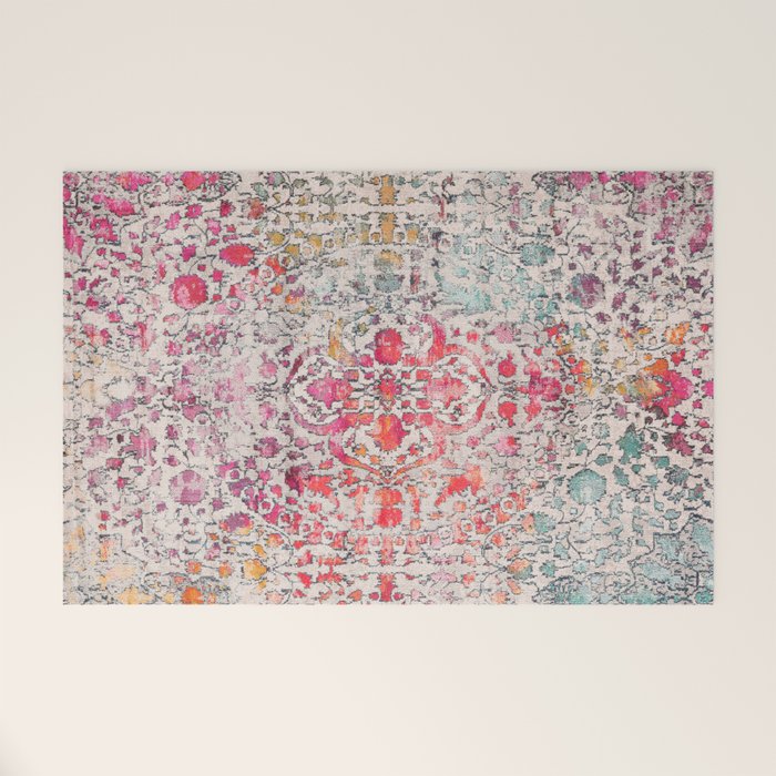 N258 - Vintage Glam Farmhouse Boho Traditional Floral Moroccan Style Welcome Mat Gallery Image 1