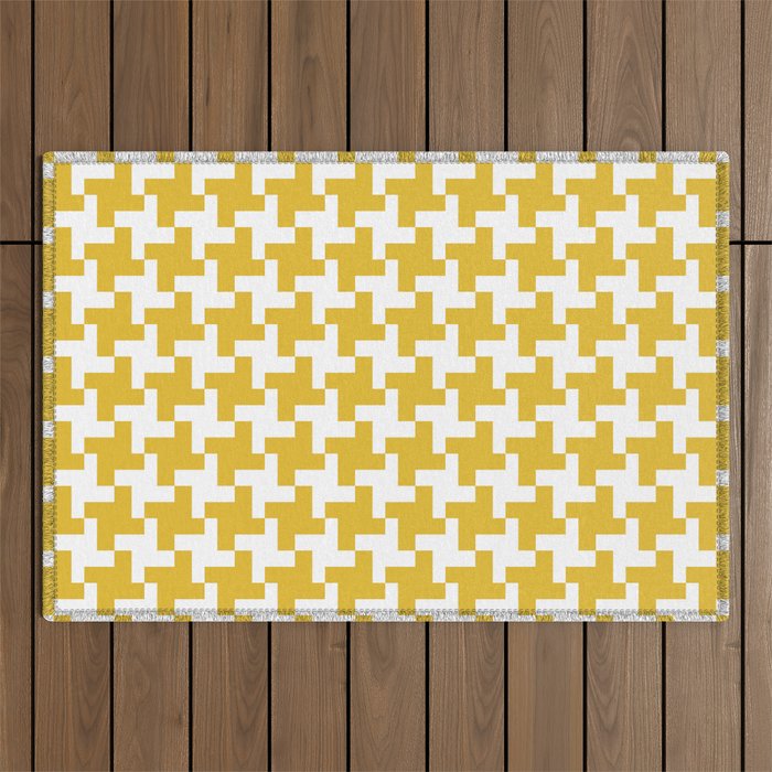 Houndstooth Pattern Mustard Yellow Outdoor Rug Gallery Image 1