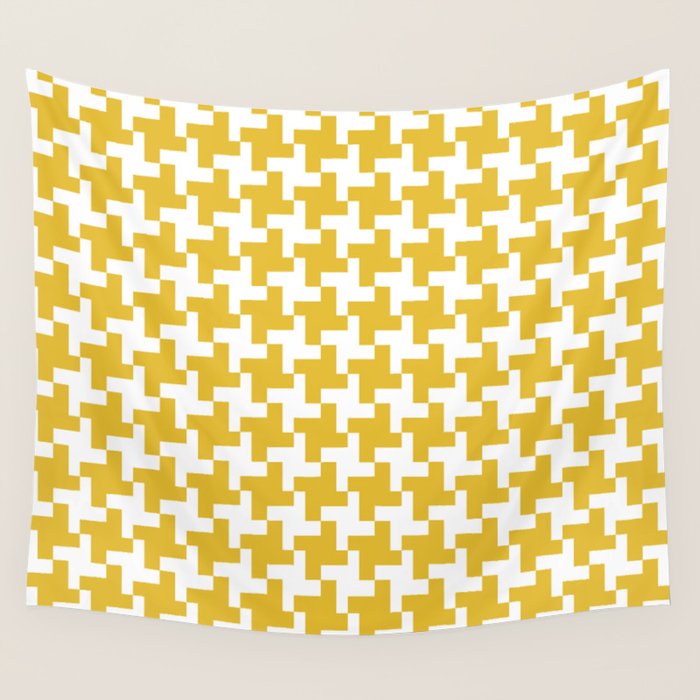 Houndstooth Pattern Mustard Yellow Wall Tapestry Gallery Image 4