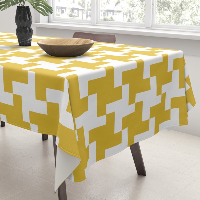 Houndstooth Pattern Mustard Yellow Tablecloth Gallery Image 3