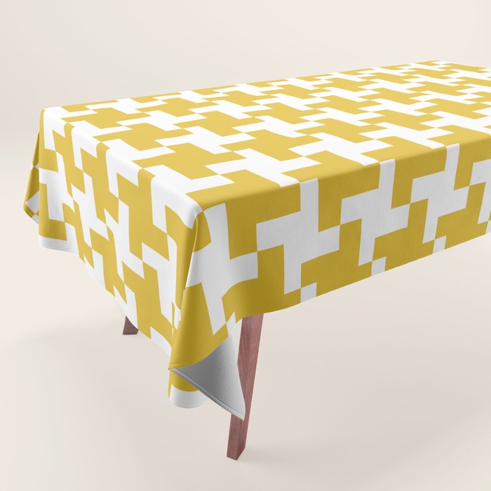 Houndstooth Pattern Mustard Yellow Tablecloth Gallery Image 1
