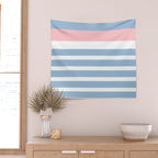 Mixed Stripe Pattern in Baby Blue, Pink, and White Wall Tapestry Gallery Image 2