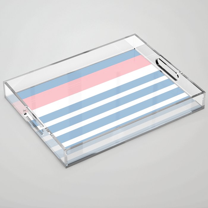 Mixed Stripe Pattern in Baby Blue, Pink, and White Acrylic Tray Gallery Image 1