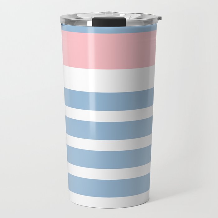 Mixed Stripe Pattern in Baby Blue, Pink, and White Travel Mug Gallery Image 1