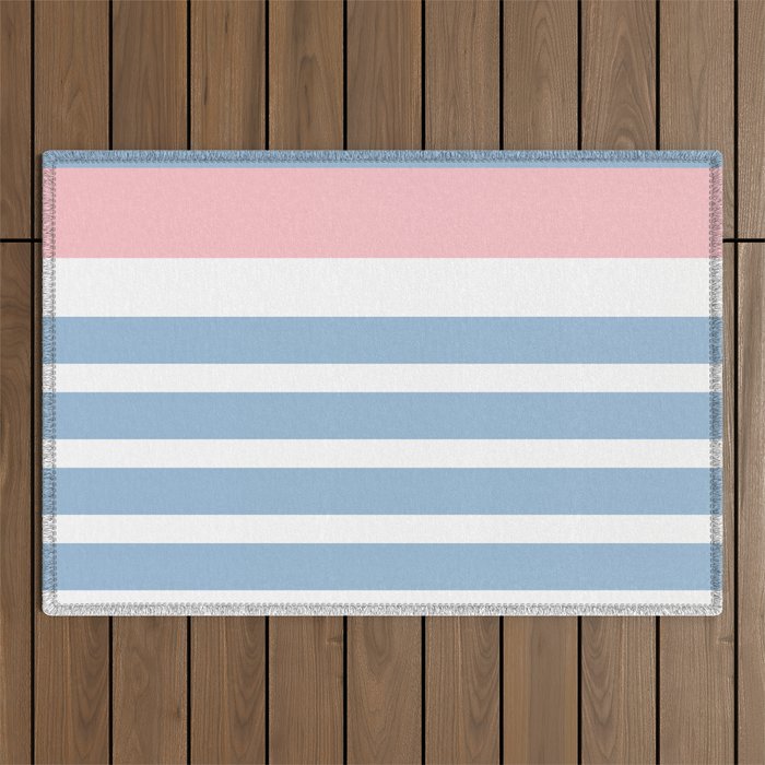 Mixed Stripe Pattern in Baby Blue, Pink, and White Outdoor Rug Gallery Image 1