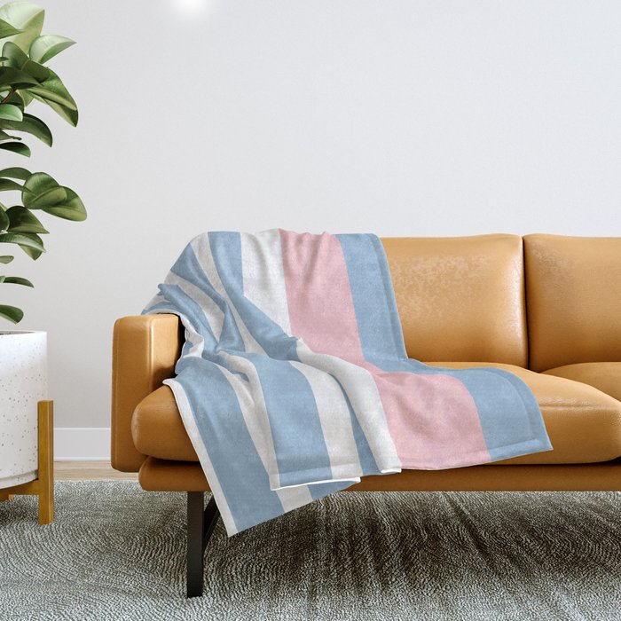 Mixed Stripe Pattern in Baby Blue, Pink, and White Throw Blanket Gallery Image 1